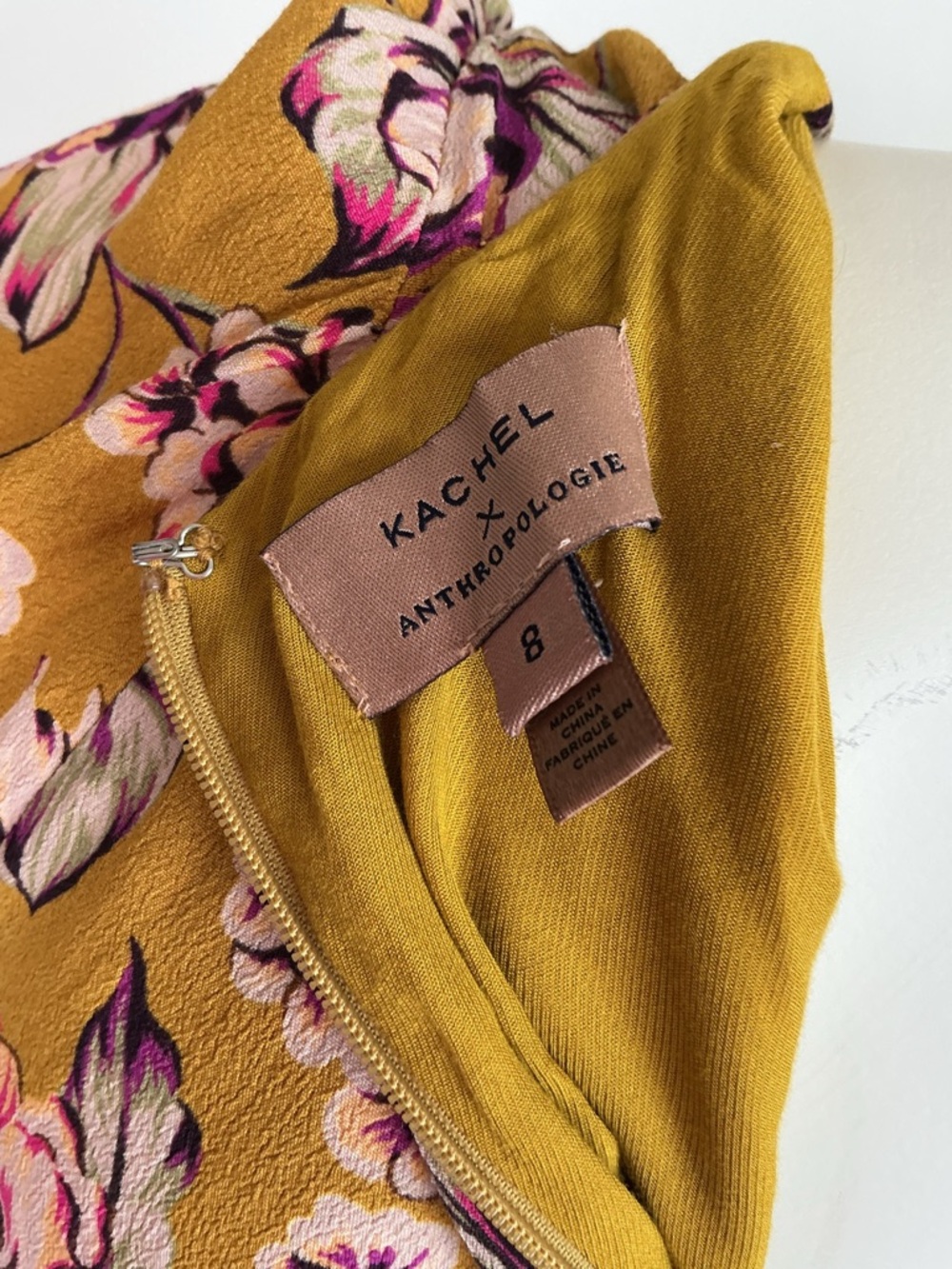 Kachel x Anthropologie Thea Midi Dress gold floral print V neck Button Details 8 - Picture 7 of 11